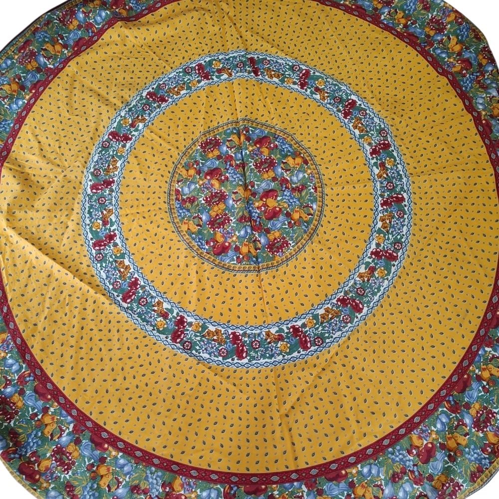 French Provincial Yellow Fruit Border 69" Round Tablecloth